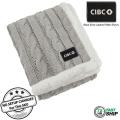 72 Hr Fast Ship - Cable Knit Chenille Sherpa Throw, with Lasered logo patch, NO SETUP CHARGE
